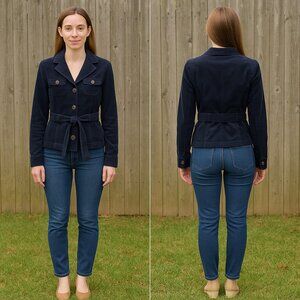 Ann Taylor LOFT Women’s Corduroy Blazer Jacket 3 Button Navy Blue Size 4 Belted